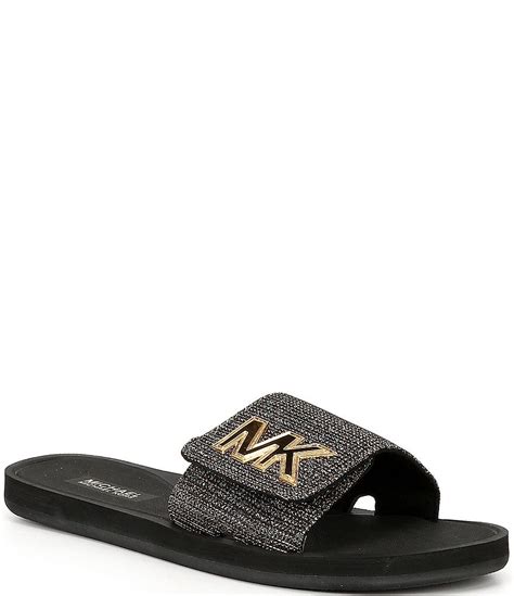 michael kors glitter slides|michael kors gilmore slide sandals.